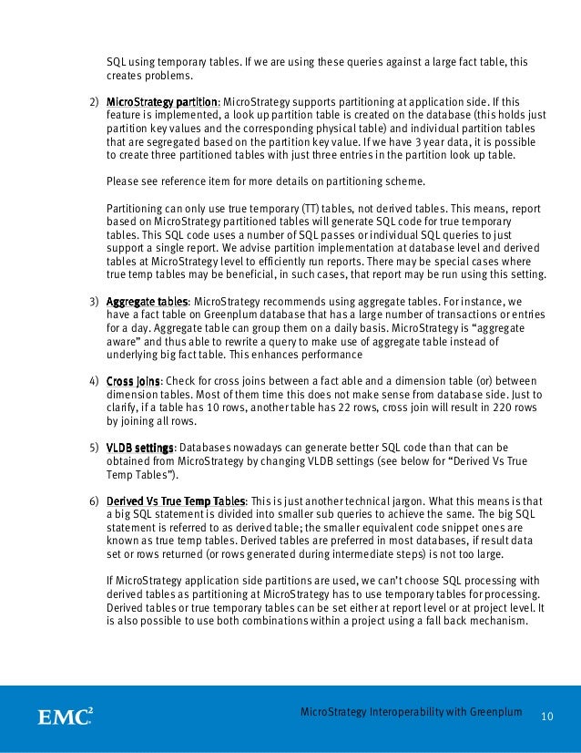 Microstrategy Interoperability With Greenplum