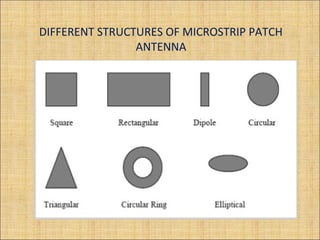 DIFFERENT STRUCTURES OF MICROSTRIP PATCH
ANTENNA
 