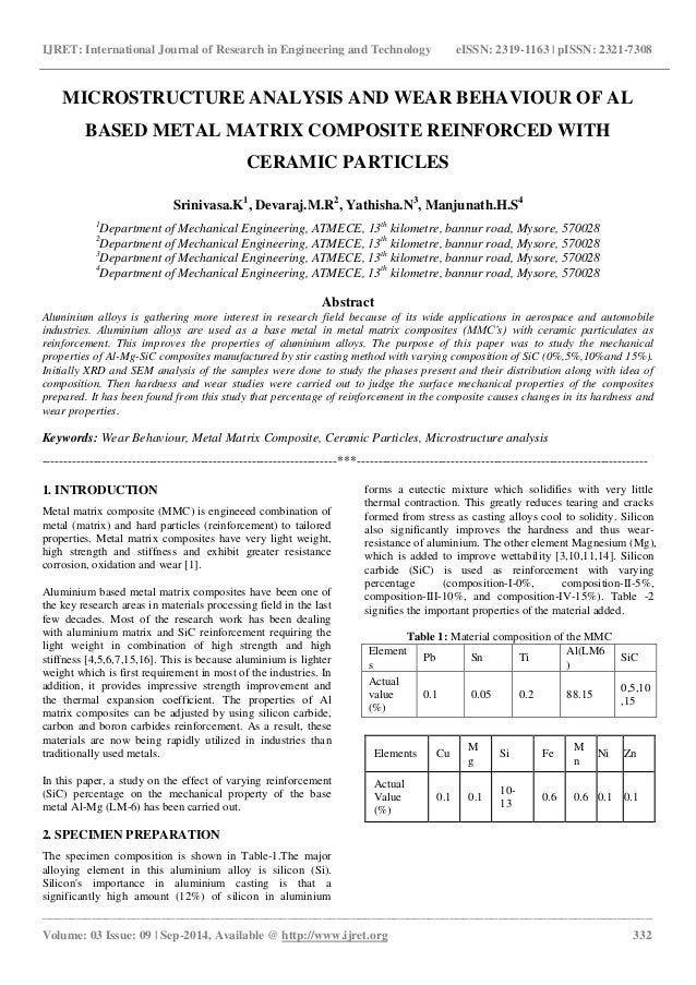 Microstructure Analysis And Wear Behaviour Of Al Based microstructure analysis and wear behaviour of al based
