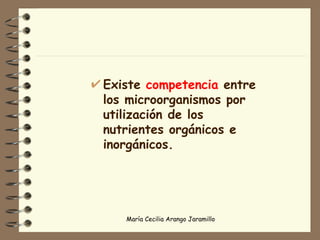 Existe  competencia  entre los microorganismos por utilización de los  nutrientes orgánicos e inorgánicos. 