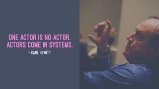 One actor is no actor.
Actors come in systems.
— Carl Hewitt
 