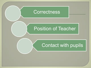 Correctness
Position of Teacher
Contact with pupils
 