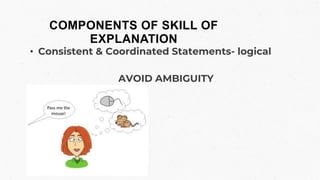 COMPONENTS OF SKILL OF
EXPLANATION
• Consistent & Coordinated Statements- logical
AVOID AMBIGUITY
 