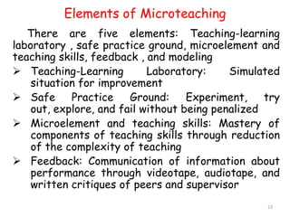 Elements of Microteaching (Cont)
Modeling is
observational learning, imitation or
modeling: attention, retention, motor re...