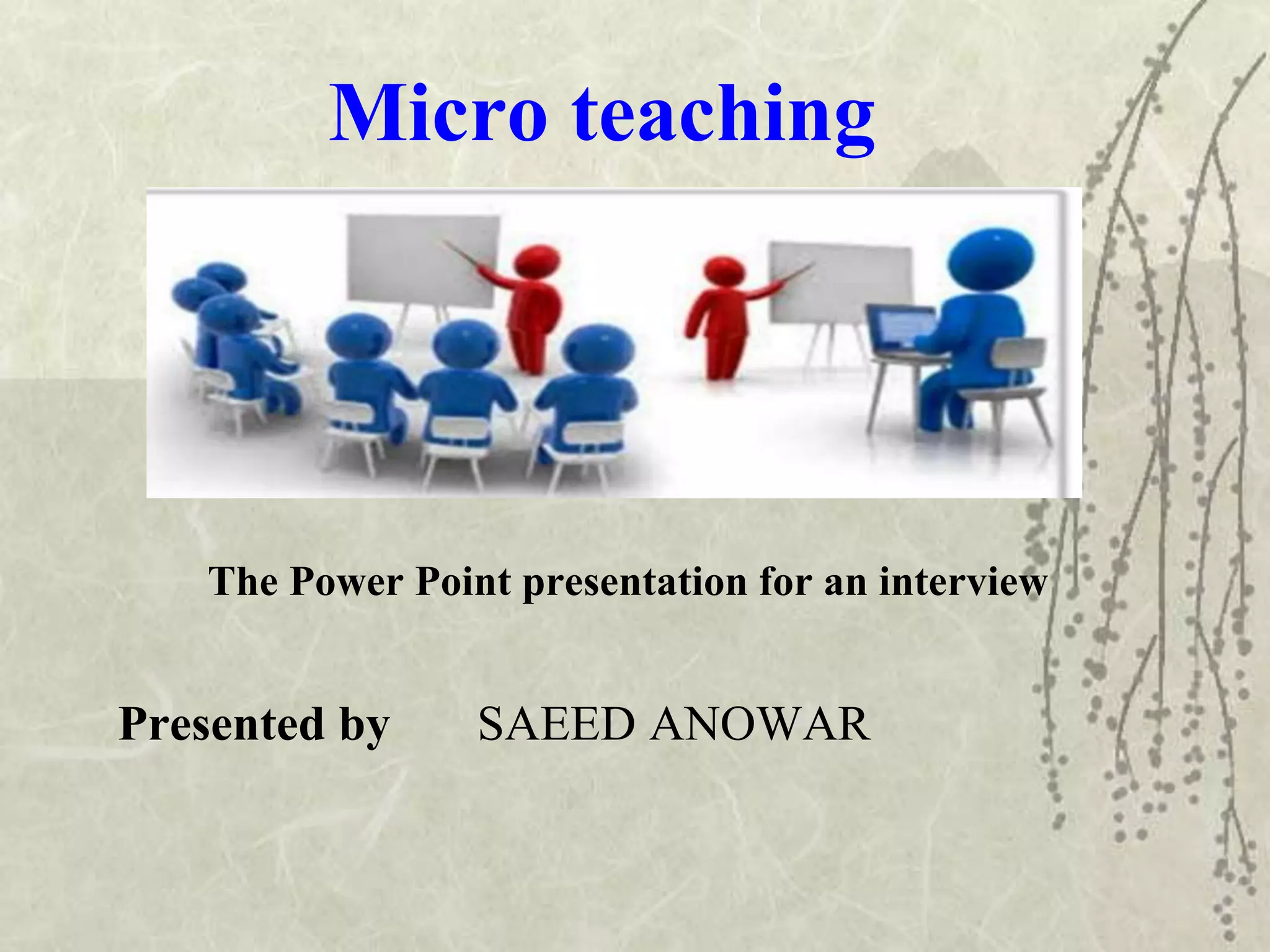 Micro Teaching Meaning, Nature, definition, cycle, time duration Saeed