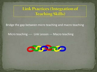 Bridge the gap between micro teaching and macro teaching
Micro teaching ---- Link Lesson --- Macro teaching
 