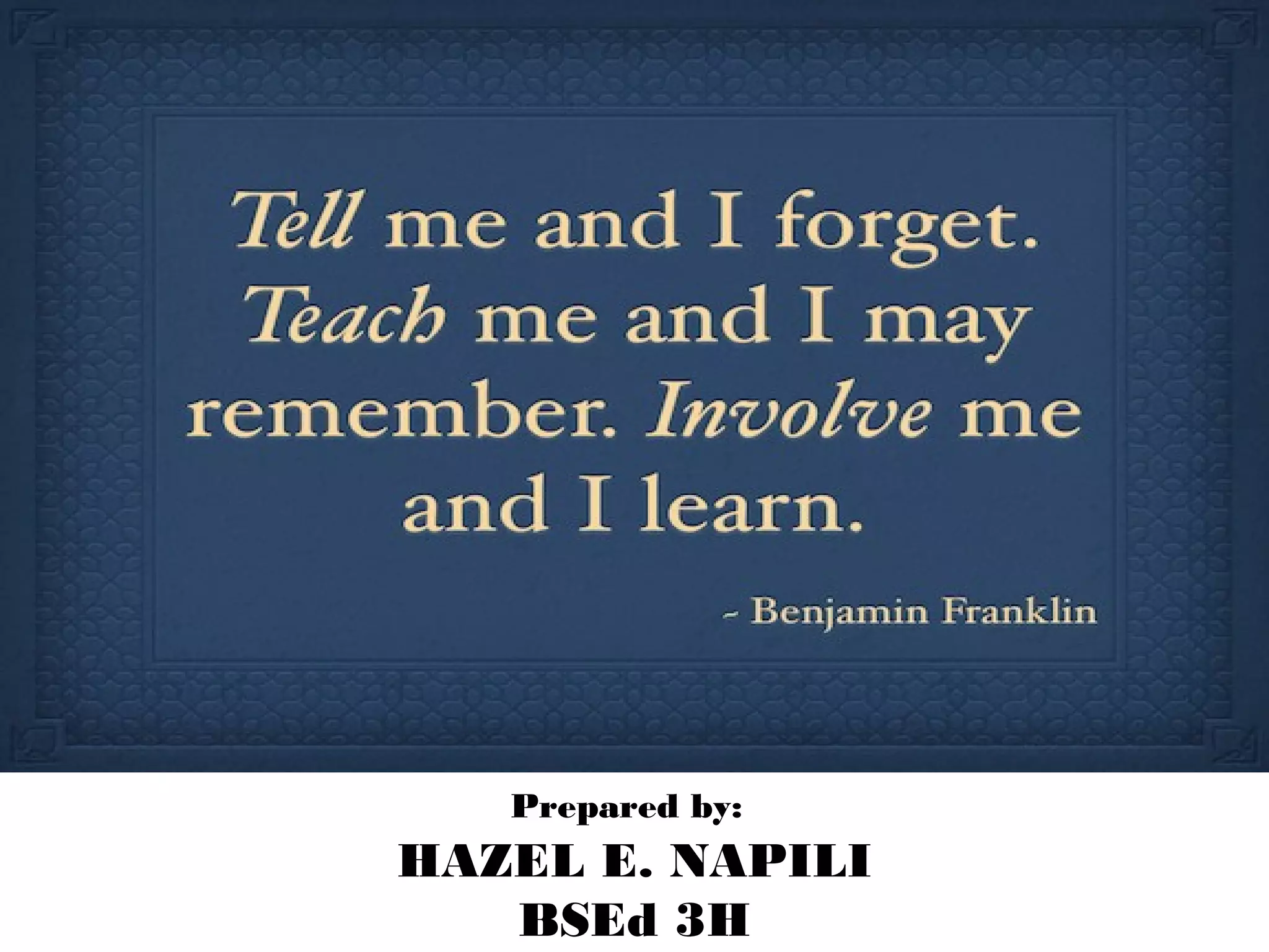 Prepared by:
HAZEL E. NAPILI
BSEd 3H
 