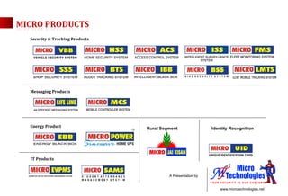 Security & Tracking Products IT Products Messaging Products Energy Product Rural Segment  Identity Recognition  