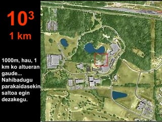 1000m, hau, 1
km ko altueran
gaude...
Nahibadugu
parakaidasekin
saltoa egin
dezakegu.
103
1 km
 