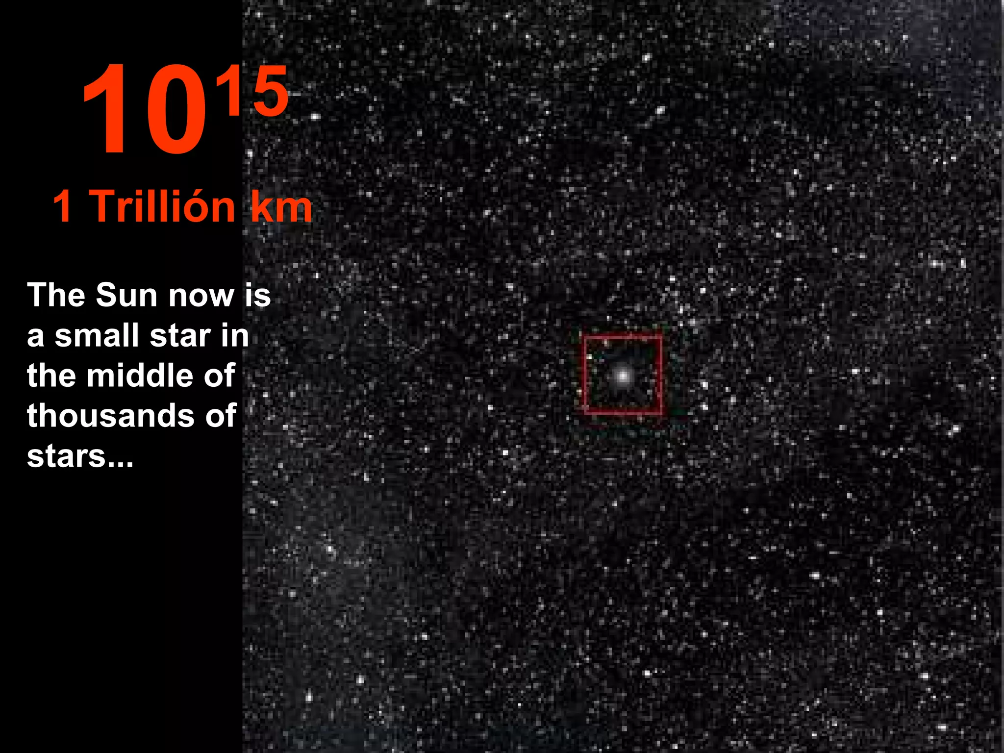 The Sun now is a small star in the middle of thousands of stars... 10 15 1 Trillión km 
