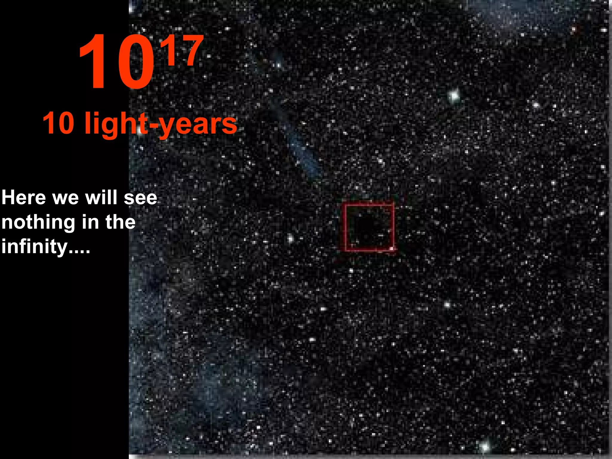 Here we will see nothing in the infinity.... 10 17 10 light-years 