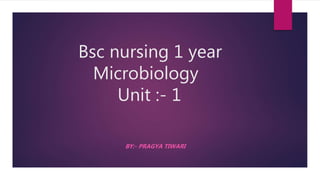 Bsc nursing 1 year
Microbiology
Unit :- 1
BY:- PRAGYA TIWARI
 