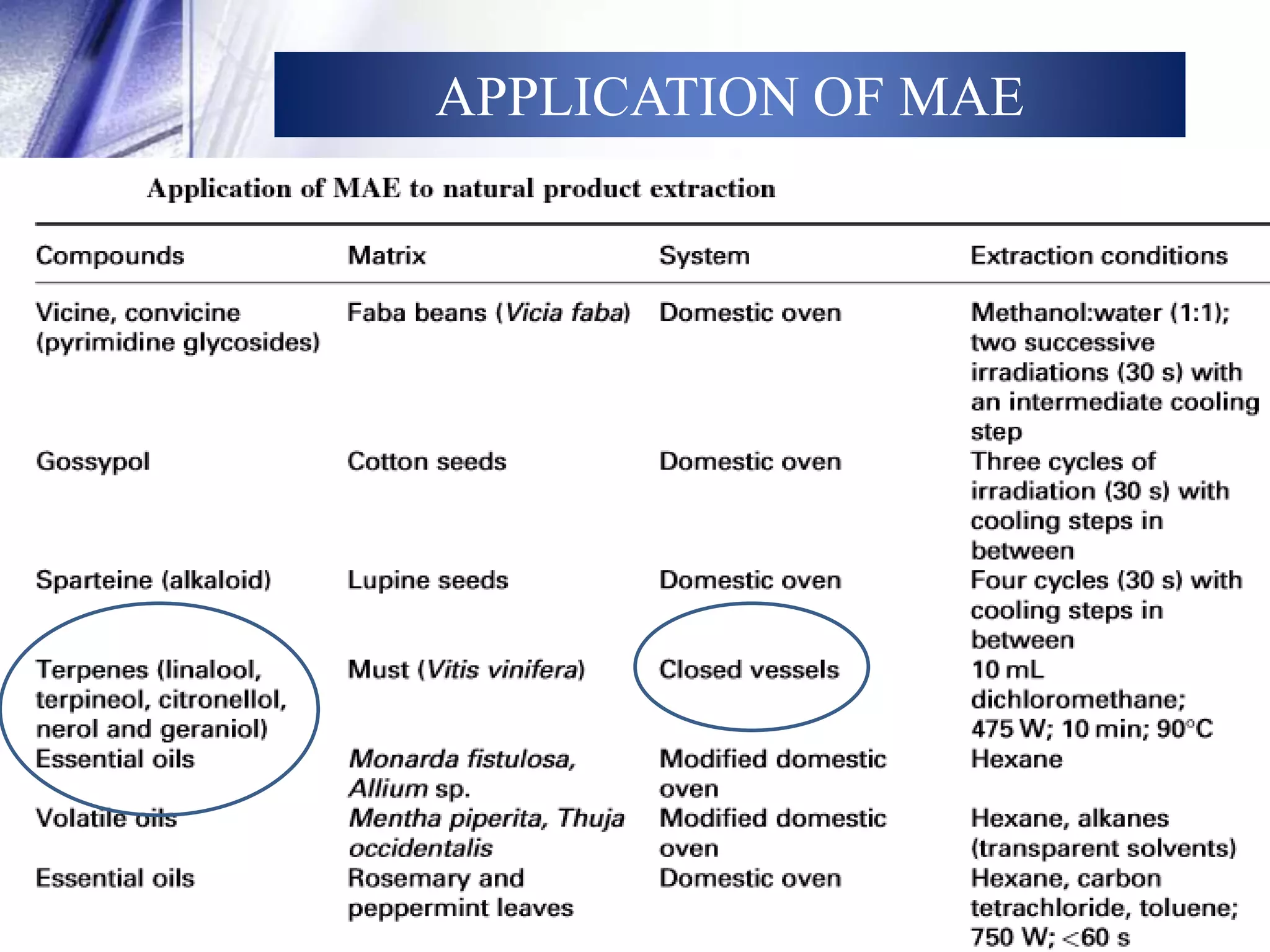 APPLICATION OF MAE 
 