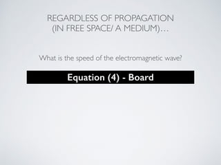 REGARDLESS OF PROPAGATION
(IN FREE SPACE/ A MEDIUM)…
What is the speed of the electromagnetic wave?
Equation (4) - Board
 