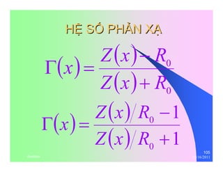 105 
HỆỆ SỐỐ PHẢẢN XẠẠ 
( ) ( ) 
x Z x R 
0 
− 
Γ = 
( ) ( ) 
( ) 0 
Z x + 
R 
1 
− 
x Z x R 
0 
+ 
( ) 1 
Z x R 
0 
Γ = 
thenhan 12/16/2011 
 
