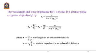 The wavelength and wave impedance for TE modes in a circular guide
are given, respectively, by
JIT 48
𝒁 𝒈 =
𝑬 𝒙
𝑯 𝒚
=
 