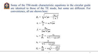 Some of the TM-mode characteristic equations in the circular guide
are identical to those of the TE mode, but some are different. For
convenience, all are shown here:
JIT 53
 