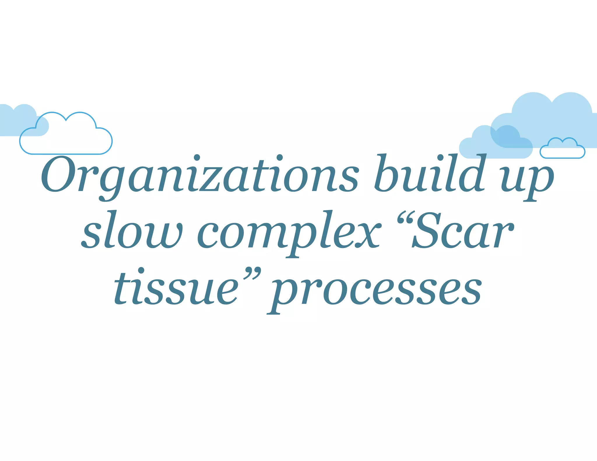 Organizations build up
slow complex “Scar
tissue” processes
 