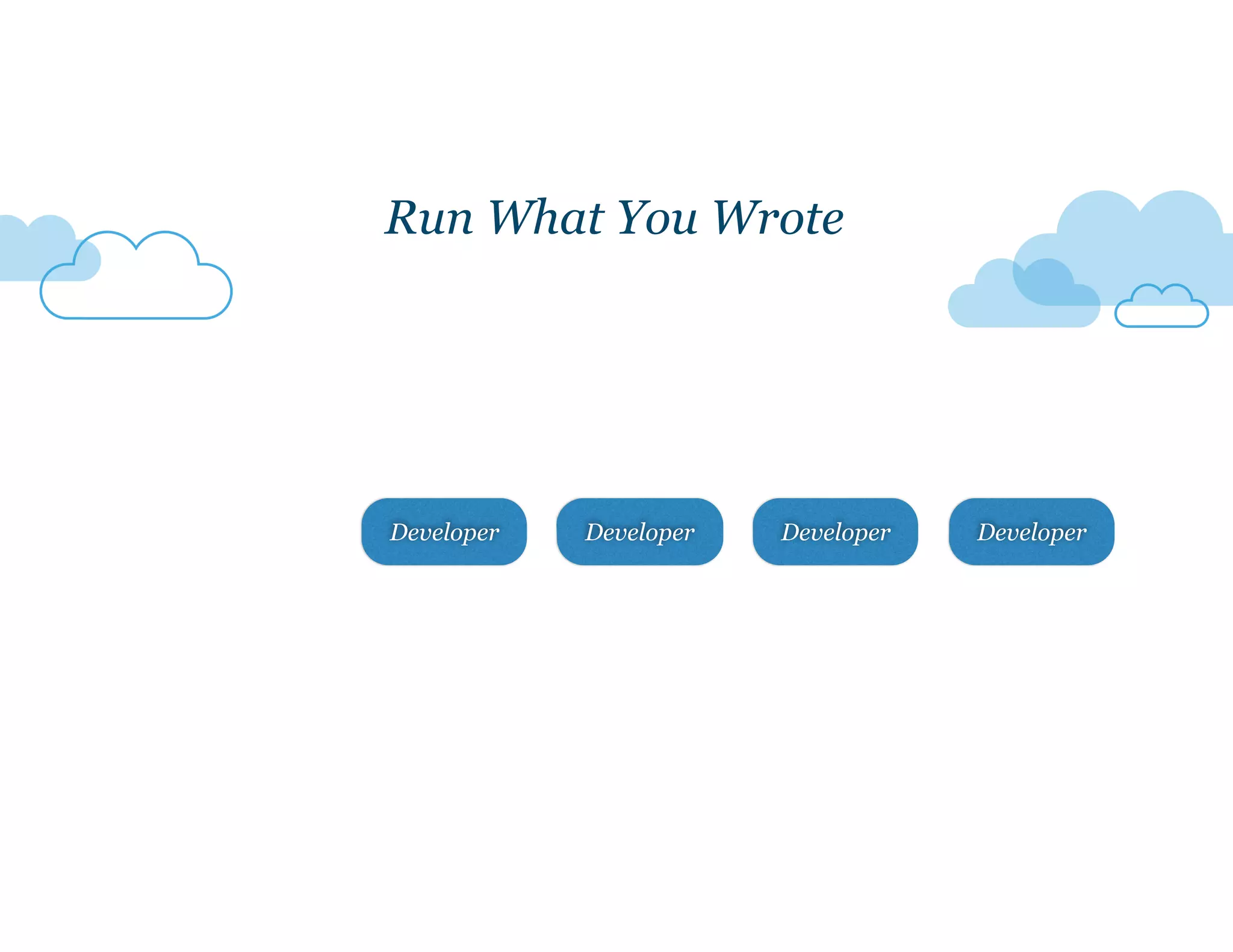 Developer Developer
Run What You Wrote
Developer Developer
 