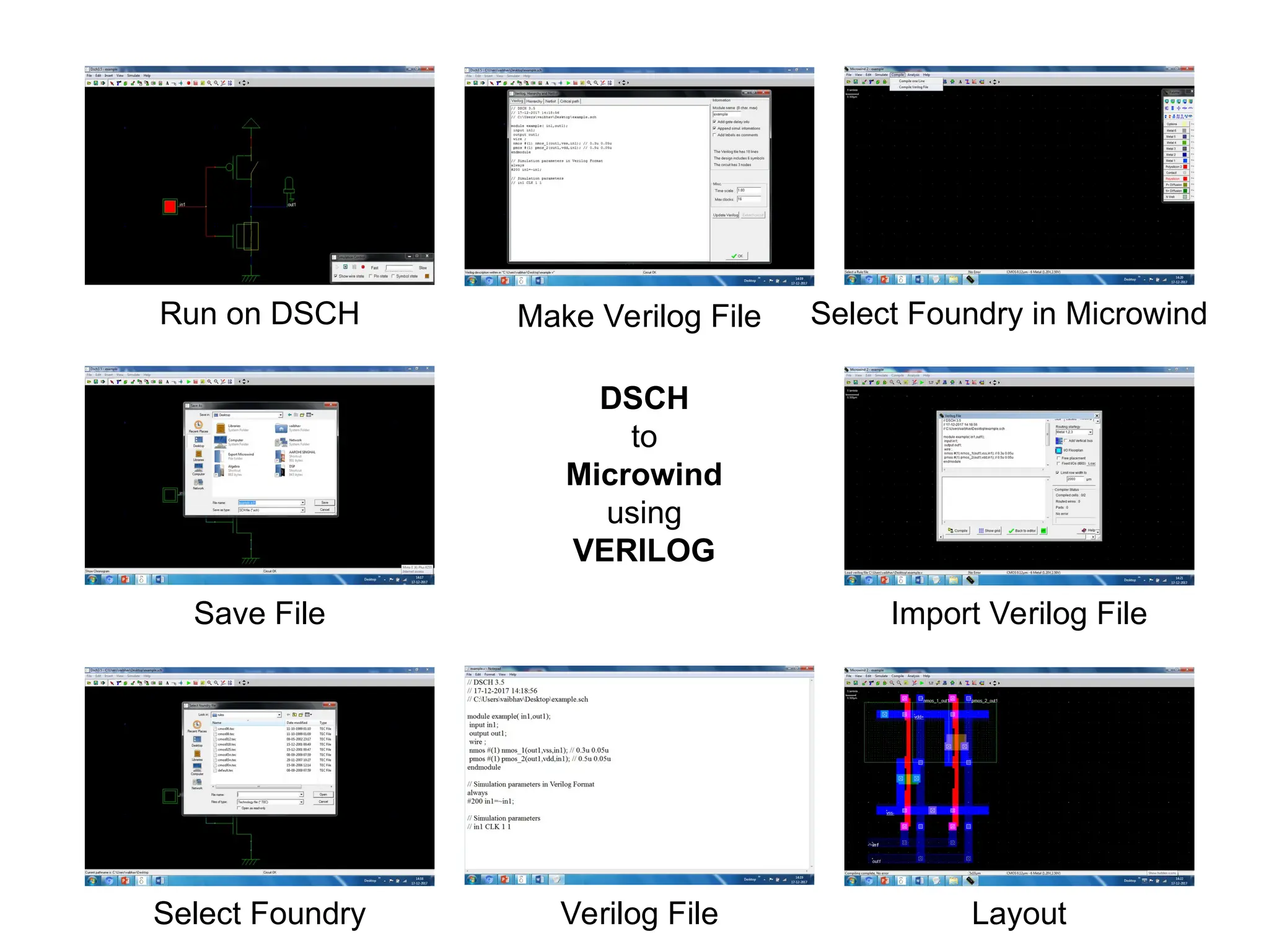 Run on DSCH
Save File
Select Foundry
Make Verilog File
Import Verilog File
Layout
Verilog File
Select Foundry in Microwind
DSCH
to
Microwind
using
VERILOG
 