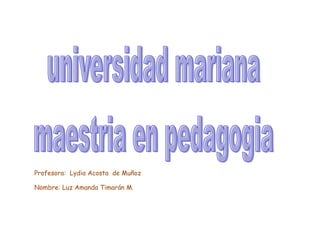 Profesora: Lydia Acosta de Muñoz

Nombre: Luz Amanda Timarán M.
 