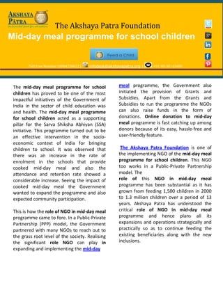 Mid day meal programme for school children | PDF