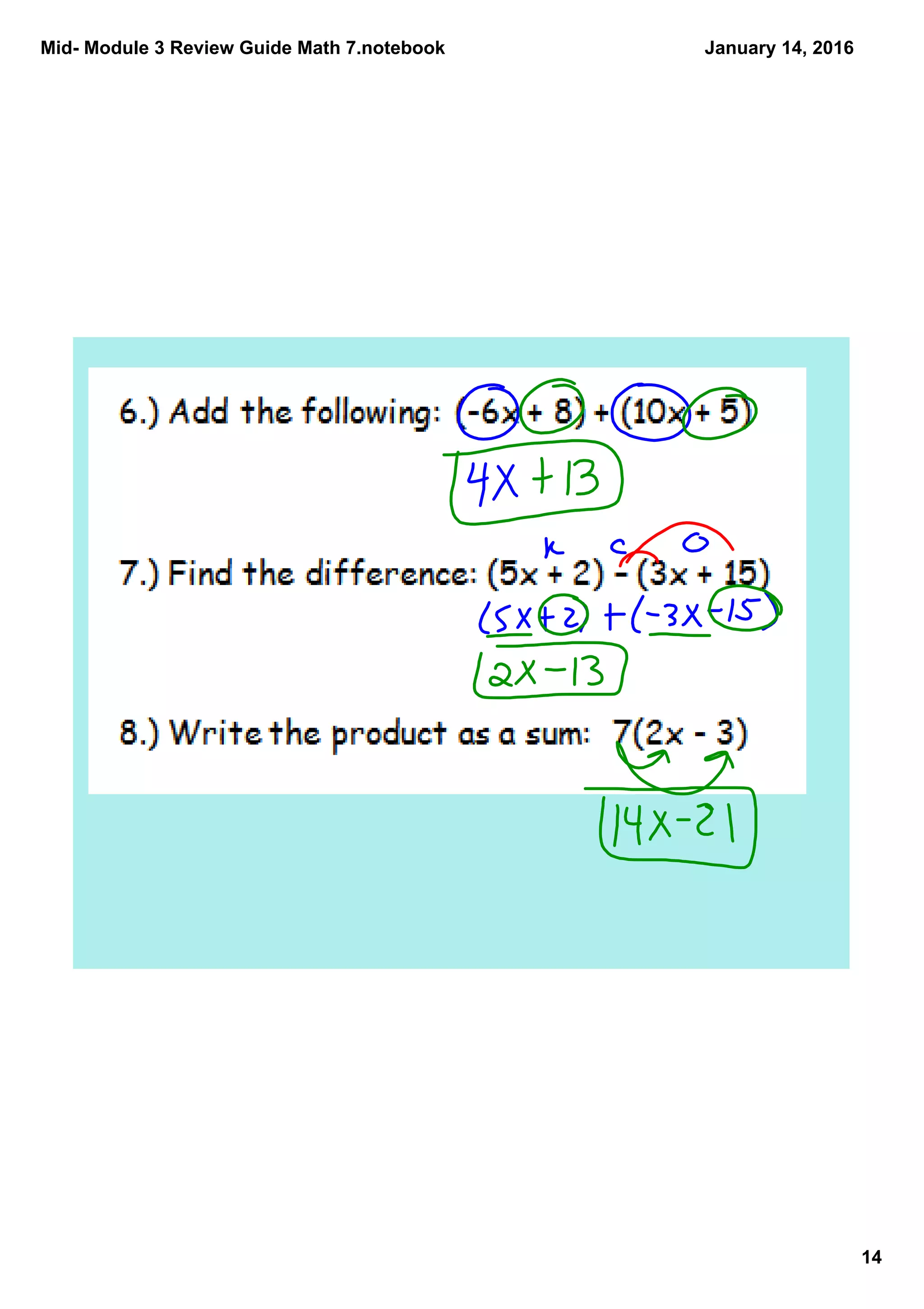 Mid­ Module 3 Review Guide Math 7.notebook
14
January 14, 2016
 