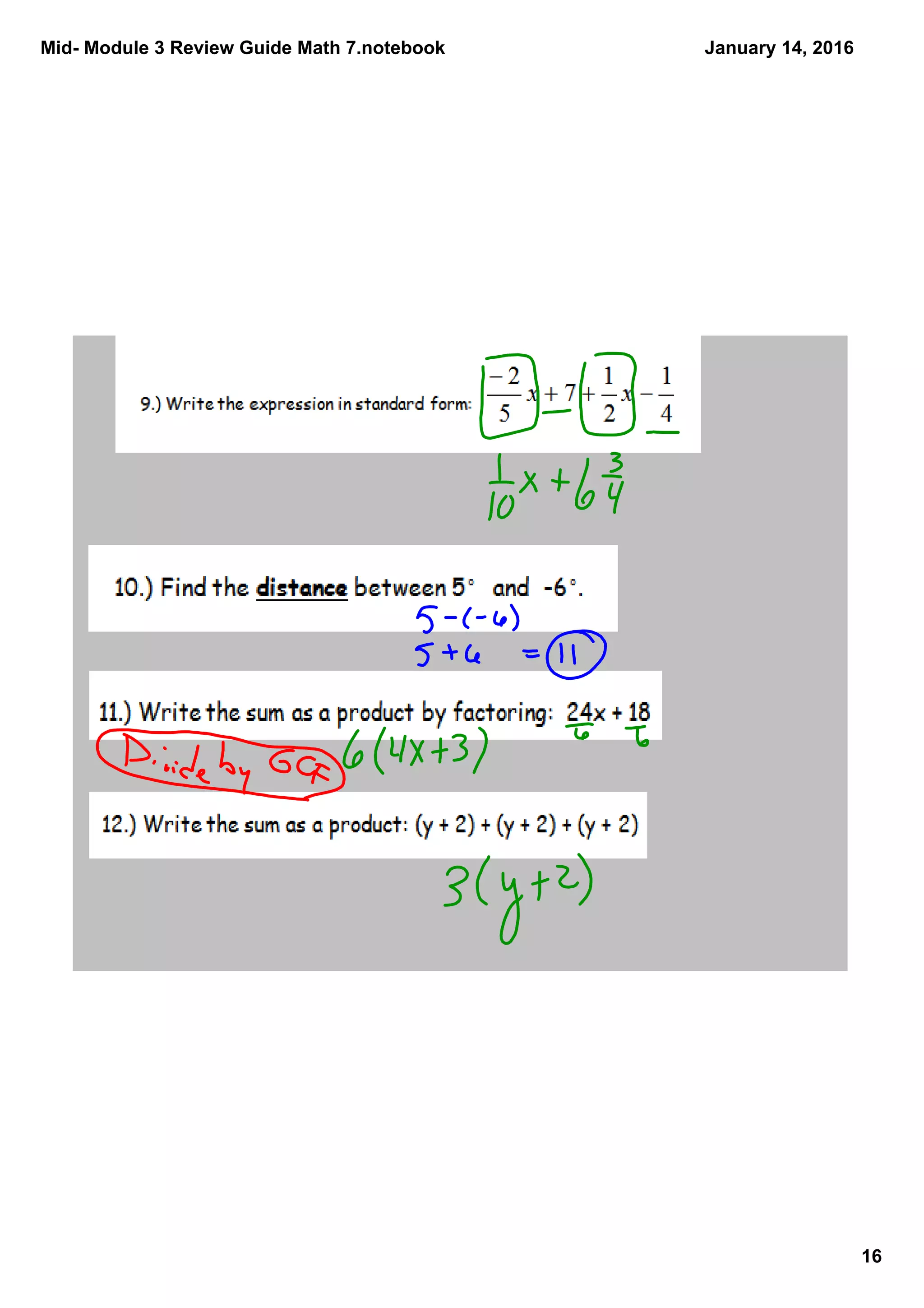 Mid­ Module 3 Review Guide Math 7.notebook
16
January 14, 2016
 