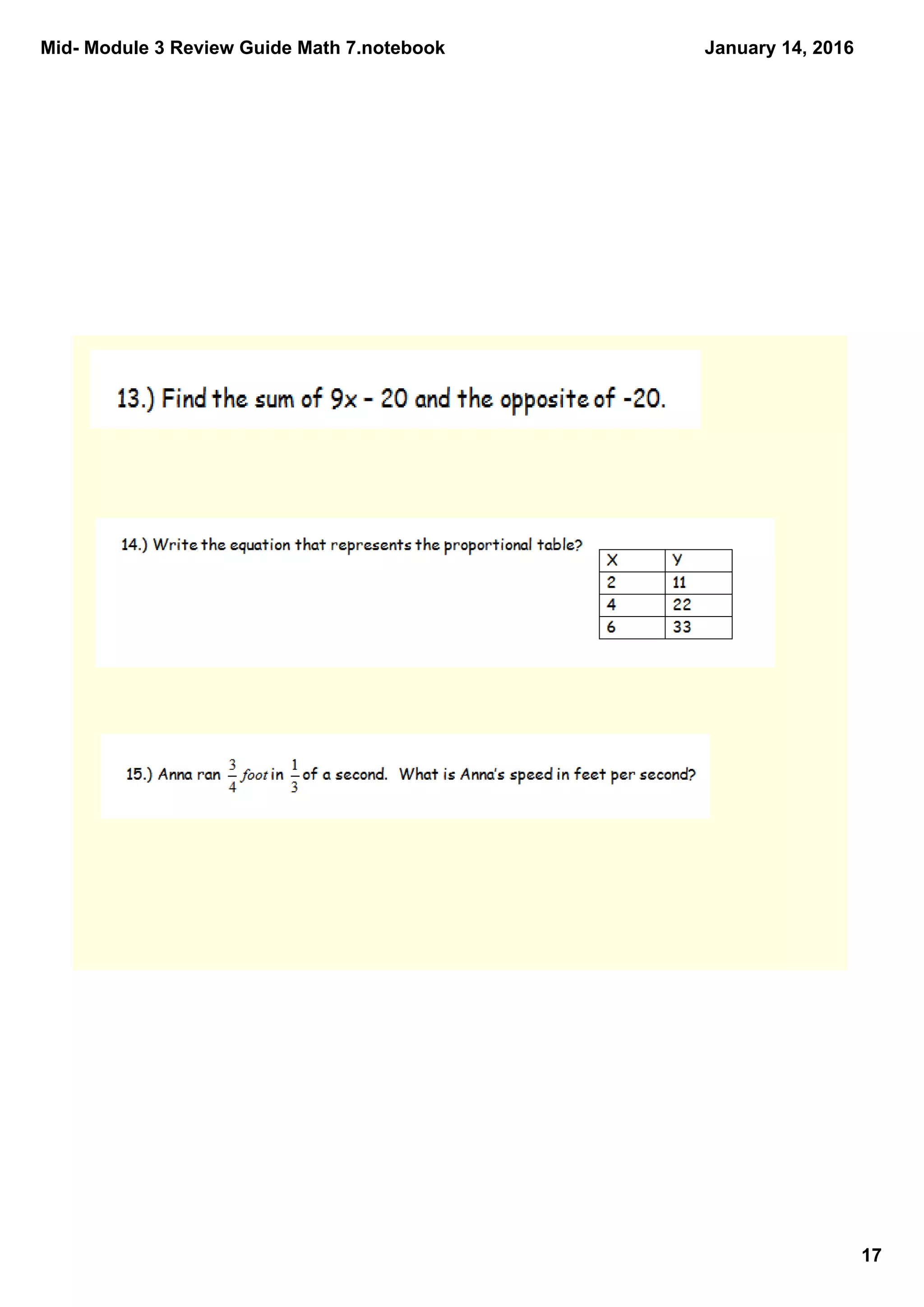 Mid­ Module 3 Review Guide Math 7.notebook
17
January 14, 2016
 