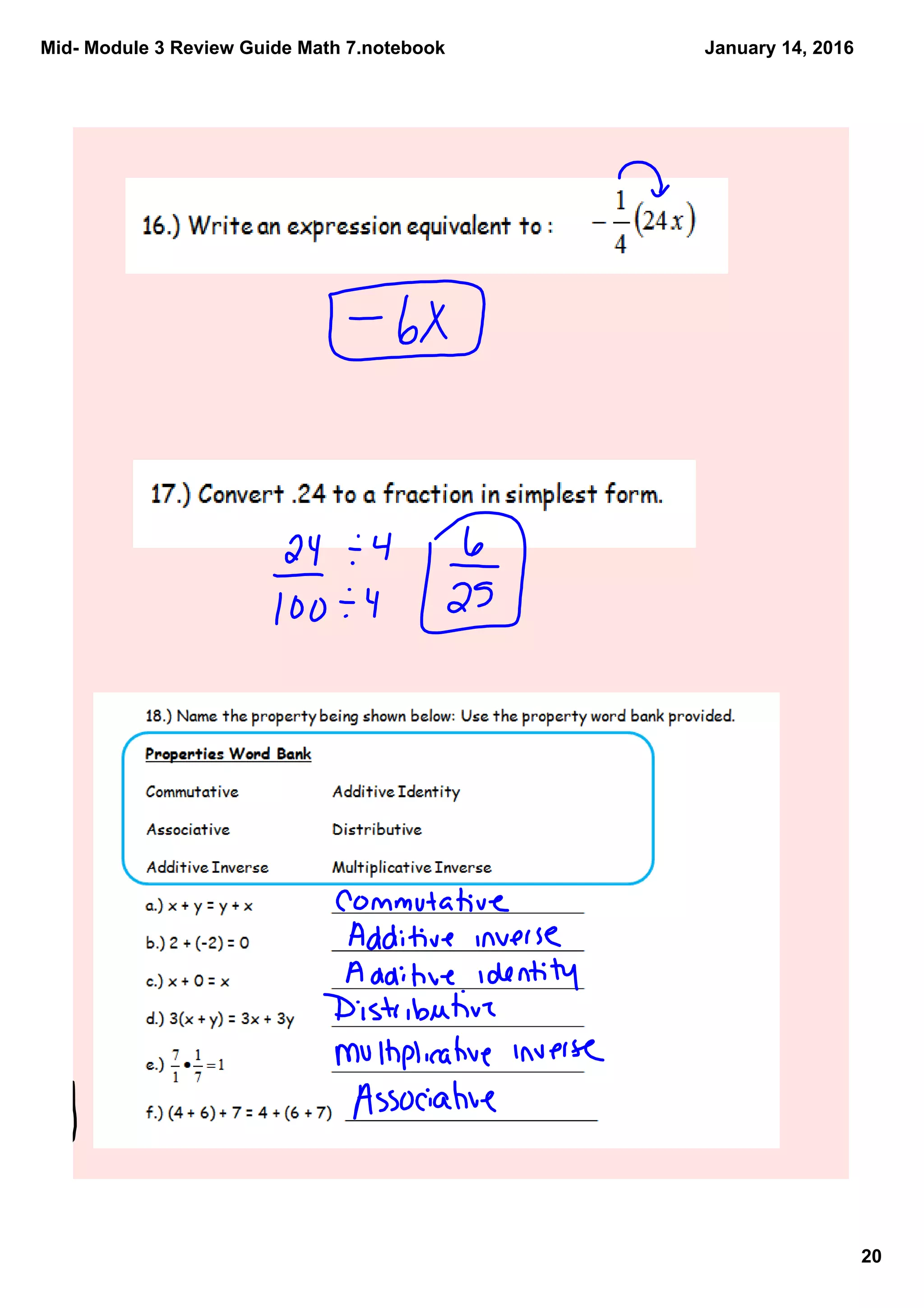 Mid­ Module 3 Review Guide Math 7.notebook
20
January 14, 2016
 
