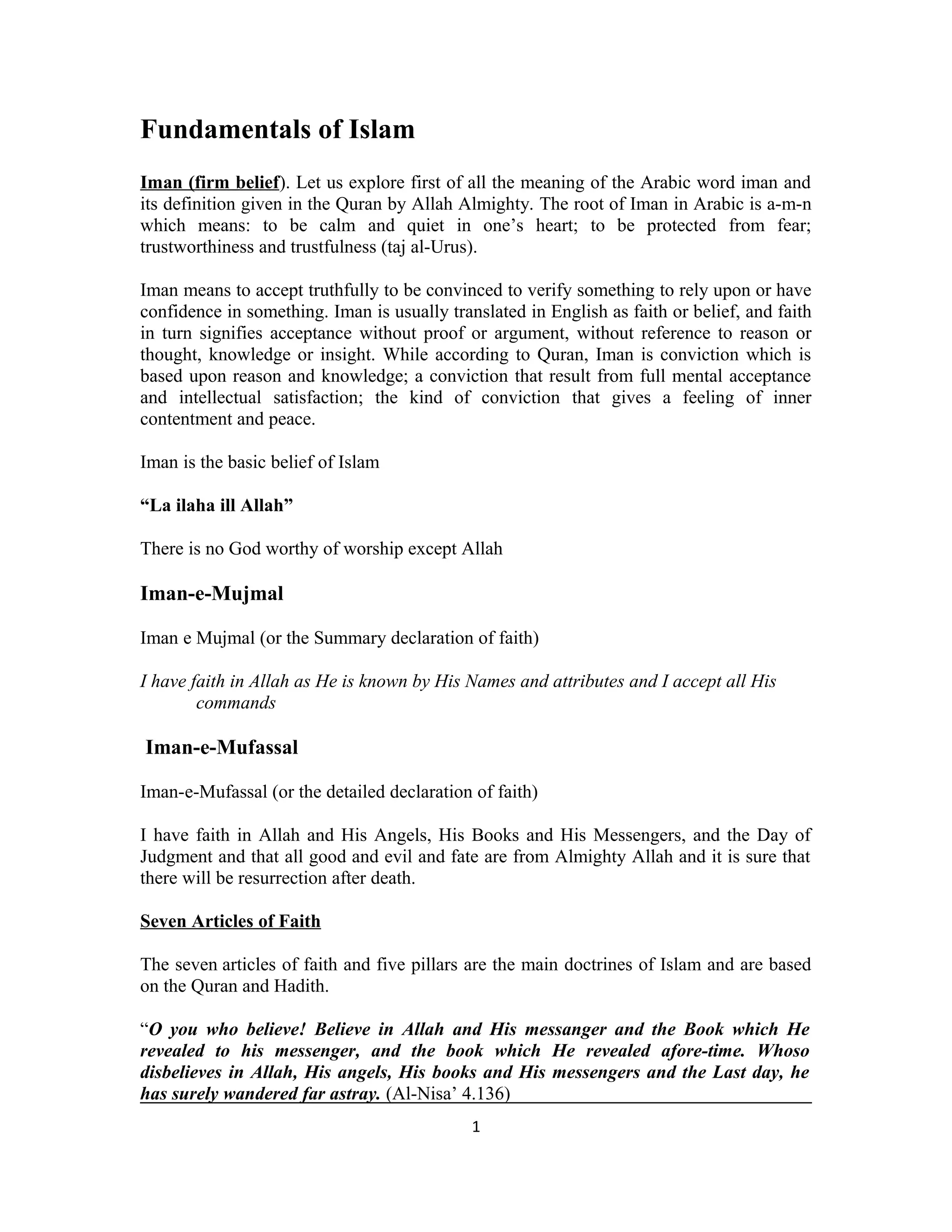 Islamiyat( fundamentals of islam) | DOC