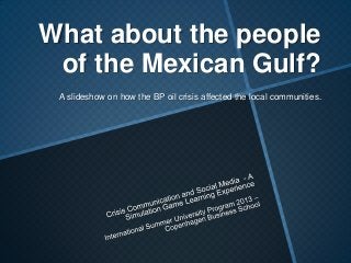 What about the people
of the Mexican Gulf?
A slideshow on how the BP oil crisis affected the local communities.
 