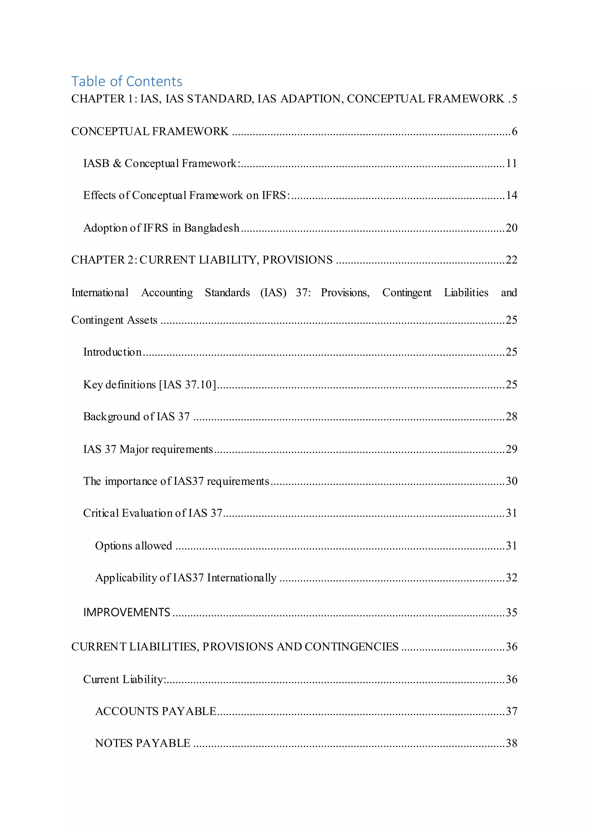 CHAPTER 1: IAS, IAS STANDARD, IAS ADAPTION, CONCEPTUAL FRAMEWORK AND CHAPTER 2: CURRENT LIABILITY, PROVISIONS
