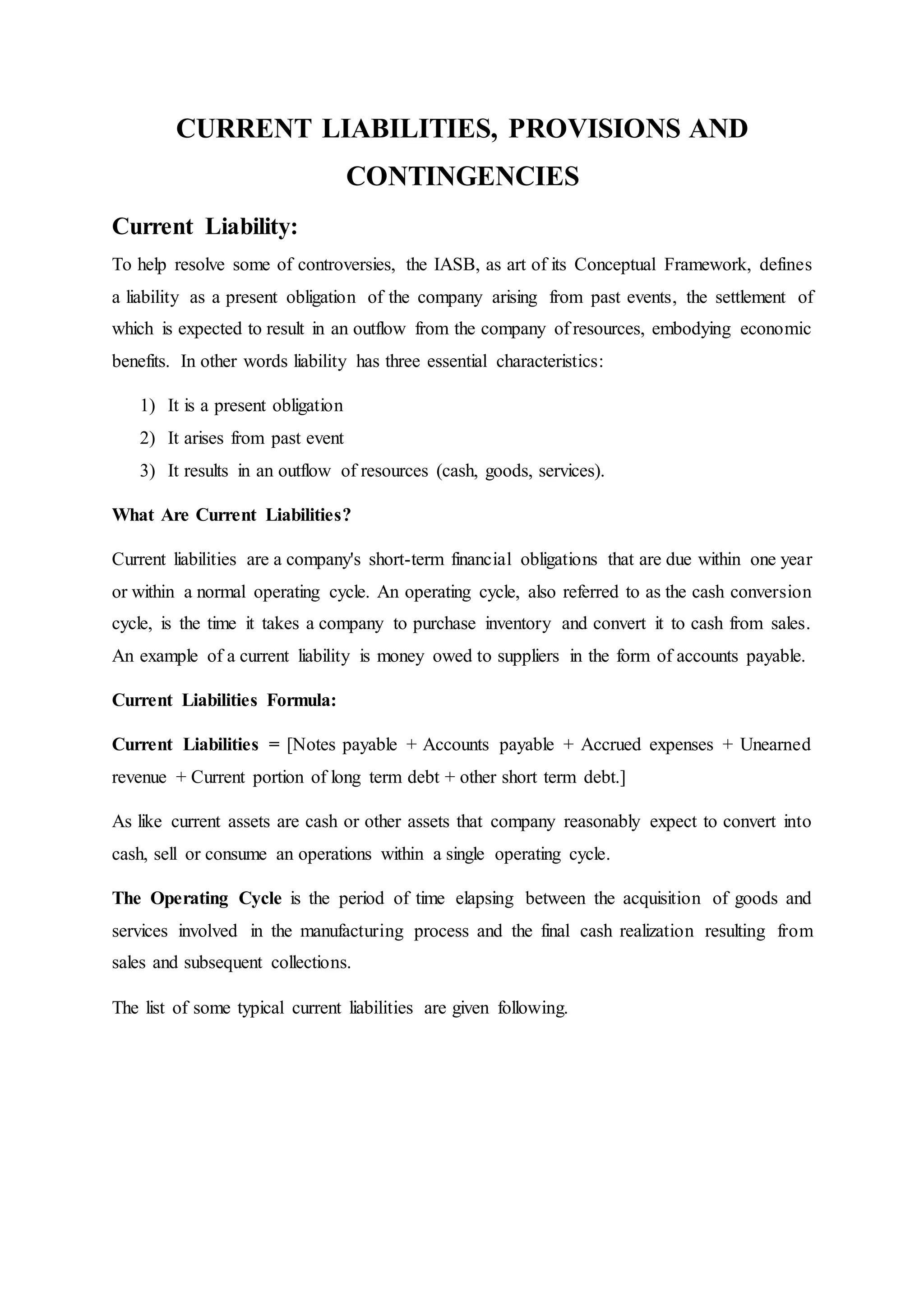 CHAPTER 1: IAS, IAS STANDARD, IAS ADAPTION, CONCEPTUAL FRAMEWORK AND CHAPTER 2: CURRENT LIABILITY, PROVISIONS