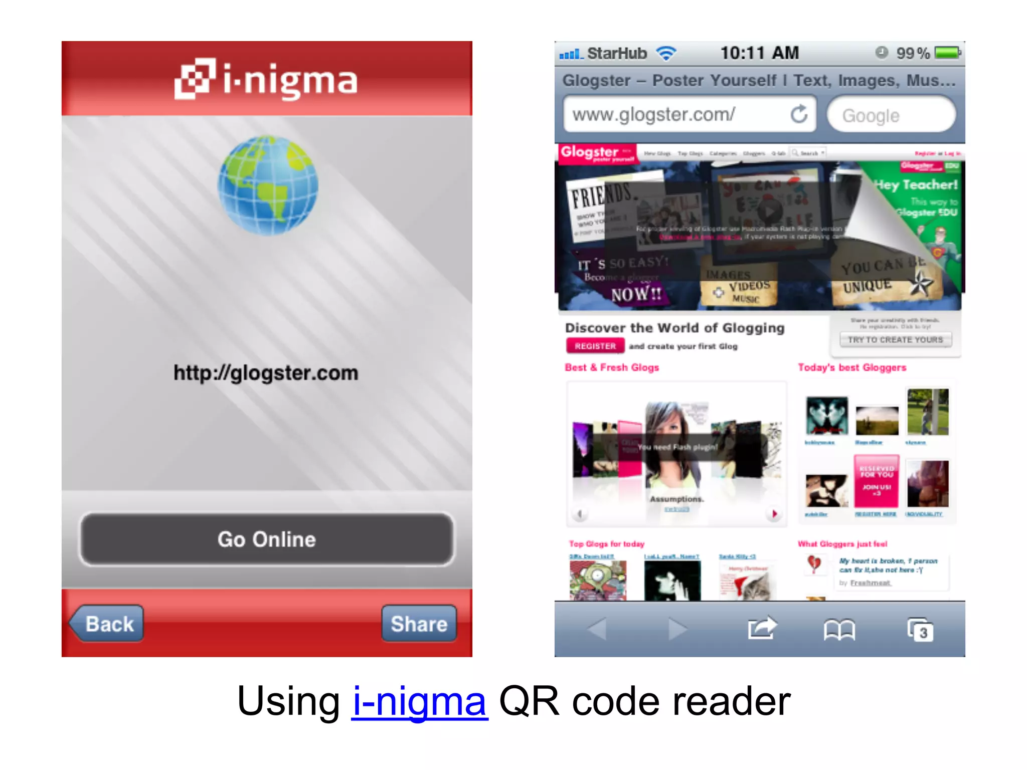 Using i-nigma QR code reader
 