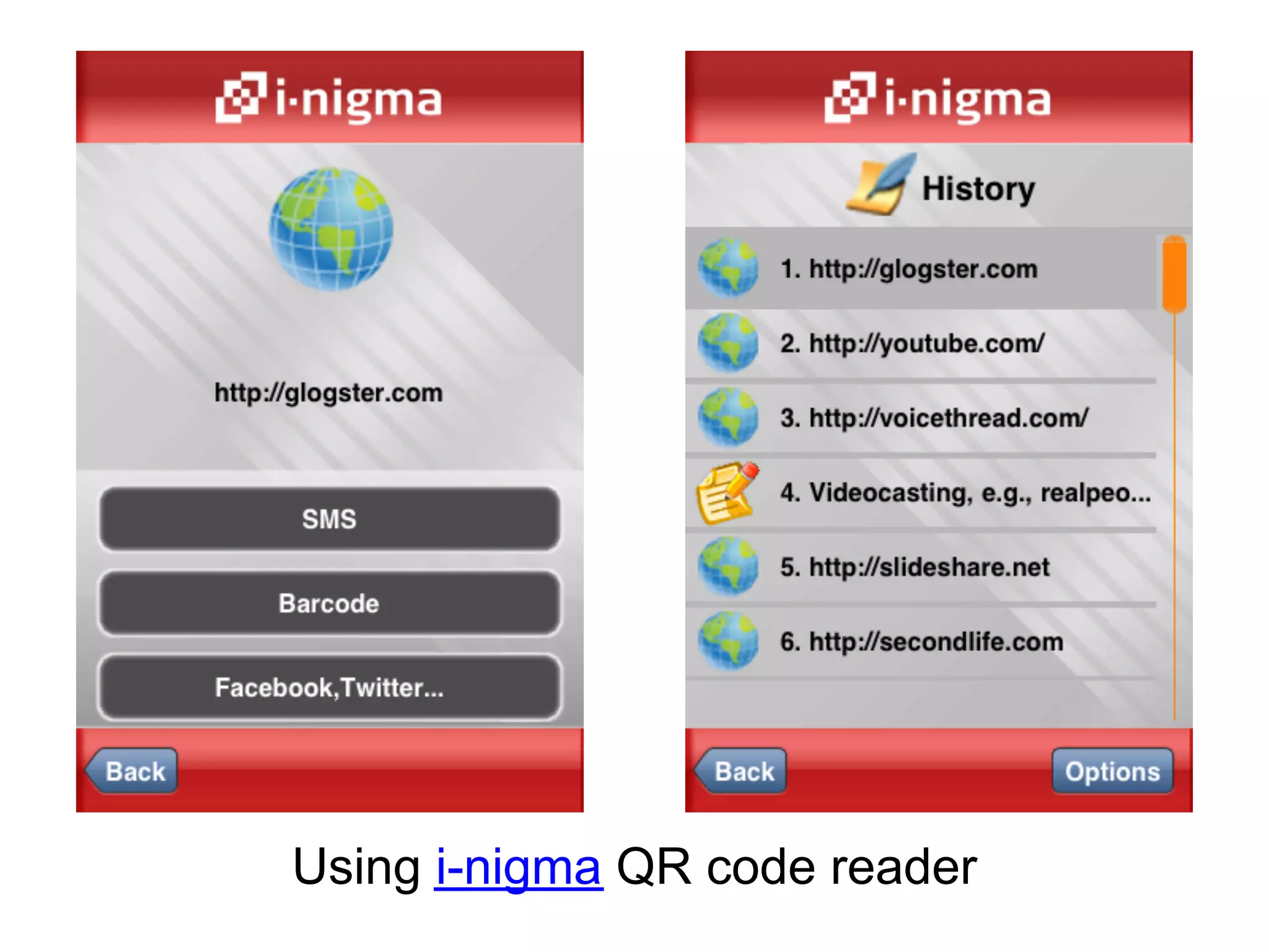 Using i-nigma QR code reader
 