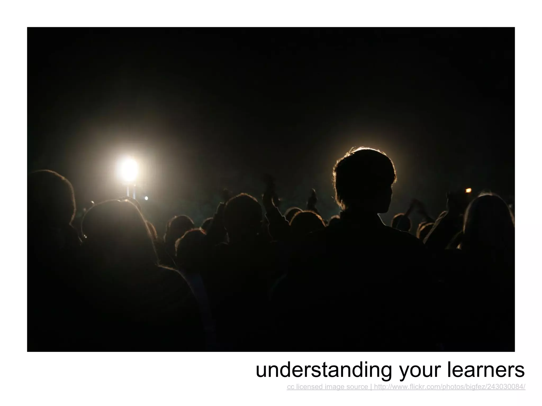 understanding your learners
   cc licensed image source | http://www.flickr.com/photos/bigfez/243030084/
 