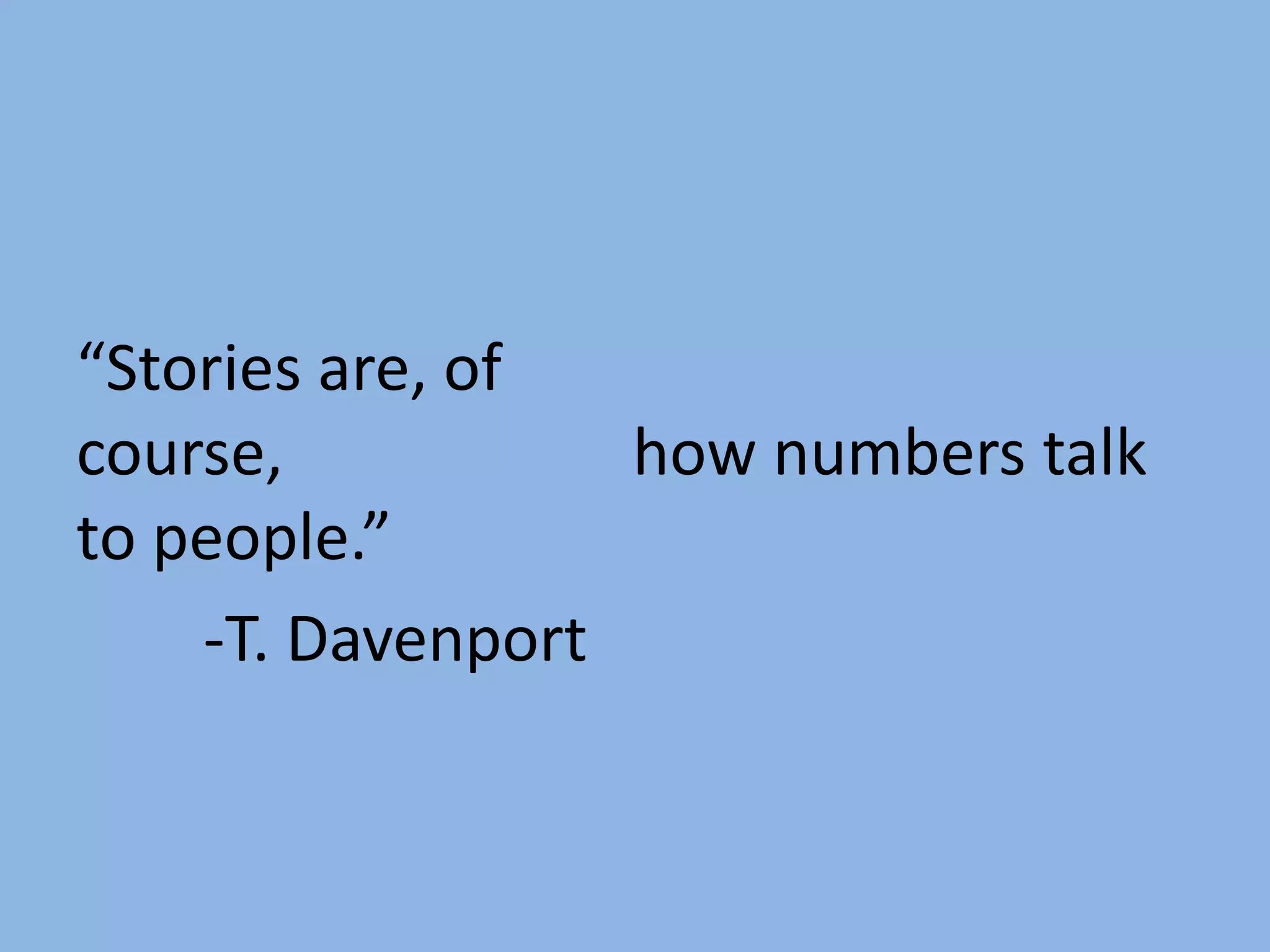 “Stories are, of
course,
how numbers talk
to people.”
-T. Davenport

 