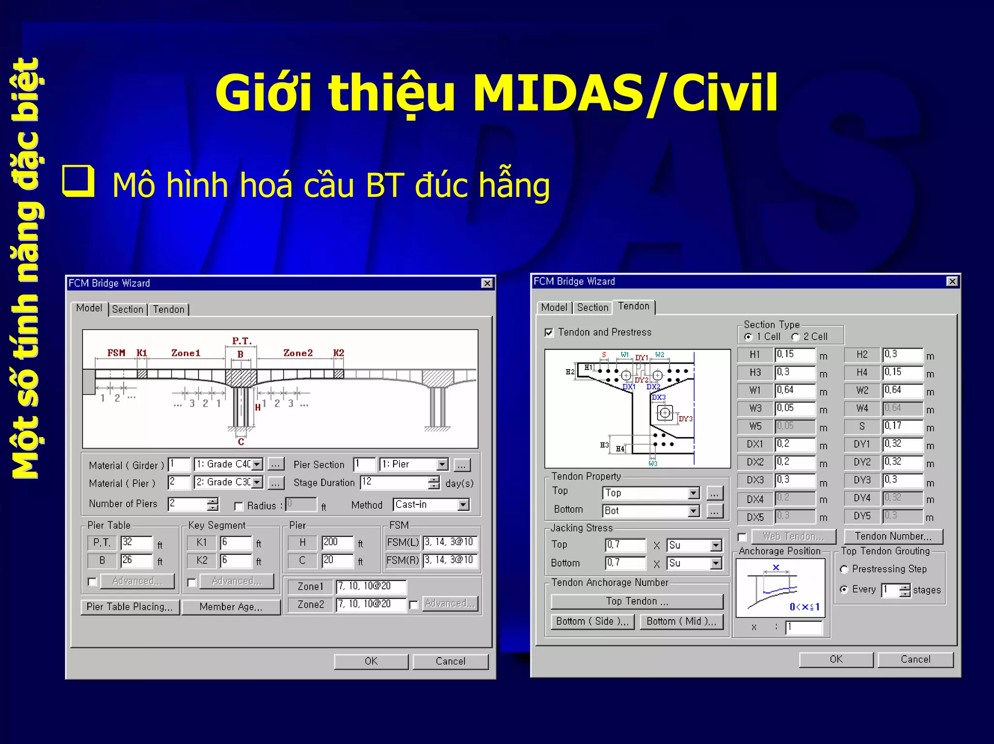 Giới thiệu MIDAS/Civil
MMộộttssốốttíínhnhnăngnăngđđặặccbibiệệtt
Mô hình hoá cầu BT đúc hẫng
 