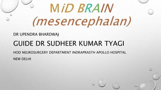 DR UPENDRA BHARDWAJ
GUIDE DR SUDHEER KUMAR TYAGI
HOD NEUROSURGERY DEPARTMENT INDRAPRASTH APOLLO HOSPITAL
NEW DELHI
 
