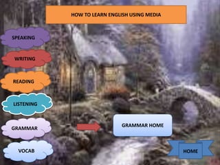 HOW TO LEARN ENGLISH USING MEDIA
SPEAKING
WRITING
READING
LISTENING
GRAMMAR
VOCAB HOME
GRAMMAR HOME
 