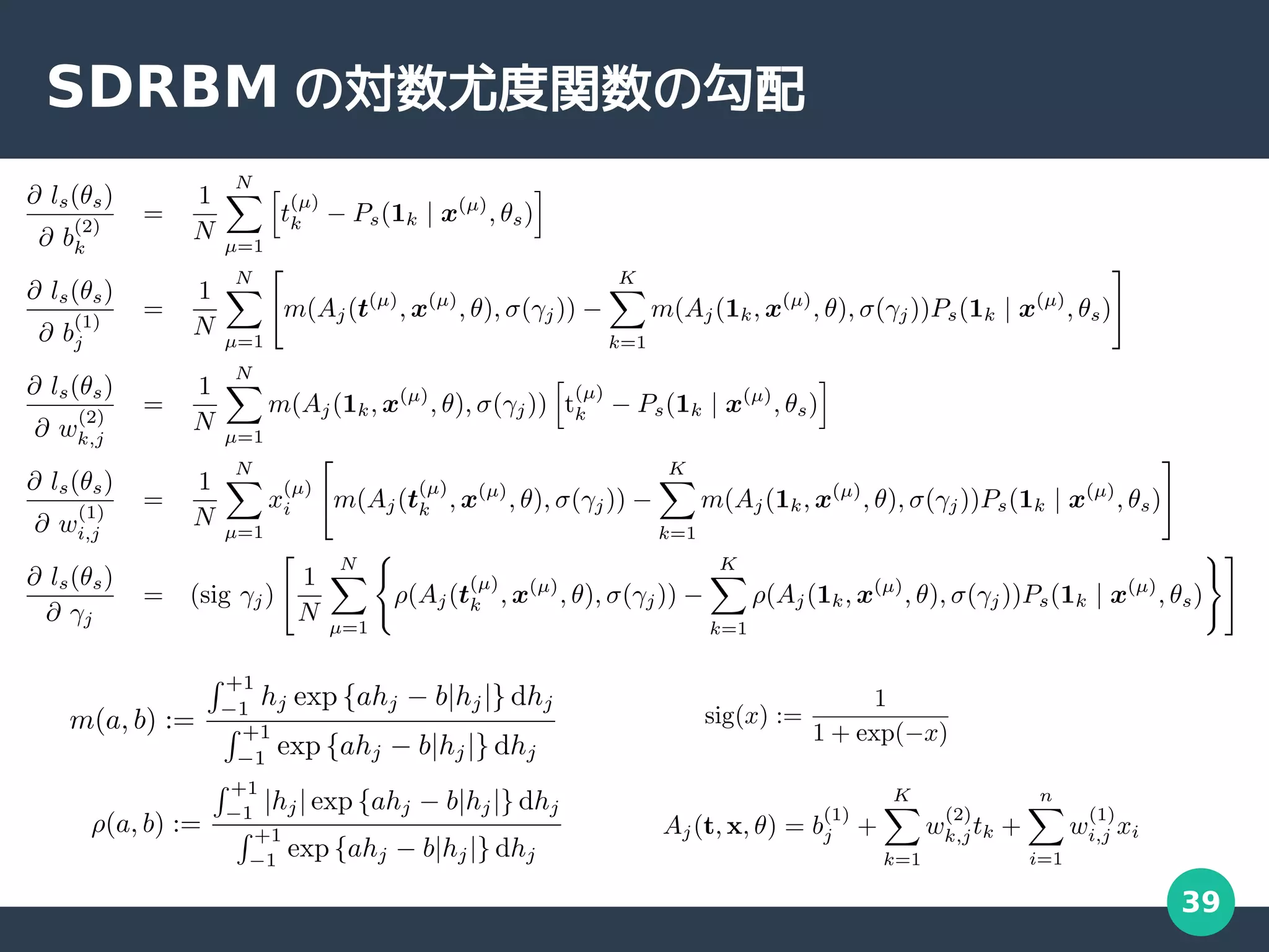 39
SDRBM の対数尤度関数の勾配
 
