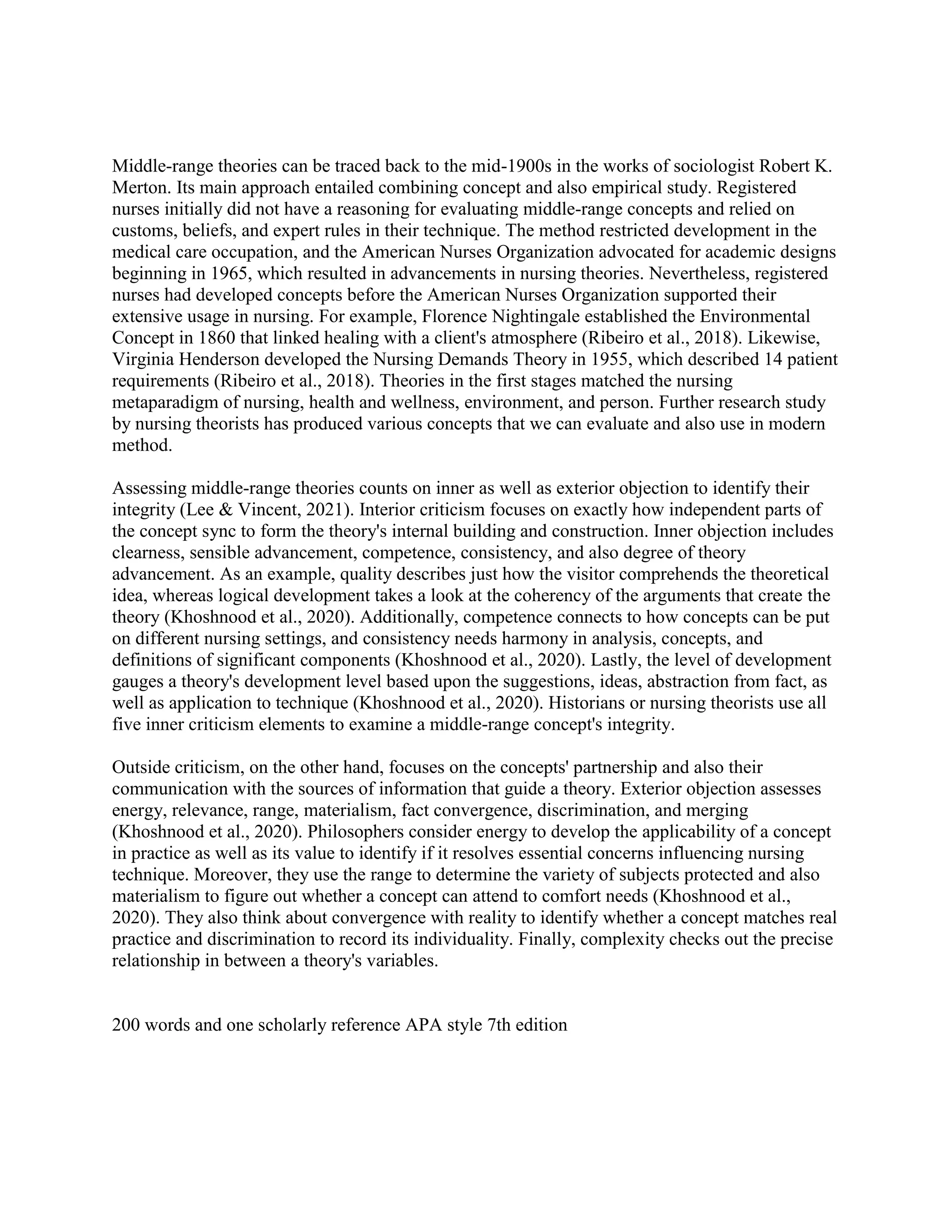 Middlerange theories can be traced back to the mid1900s in the works.docx