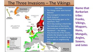 Name that
Barbarian
tribe:
Franks,
Vikings,
Magyars,
Huns,
Monguls,
Angles,
Saxons,
and Jutes
 