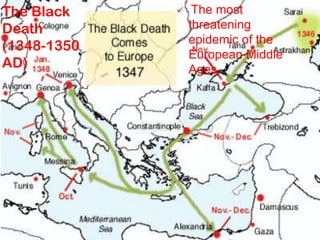 The Black
Death
(1348-1350
AD)
 The most
threatening
epidemic of the
European Middle
Ages
 
