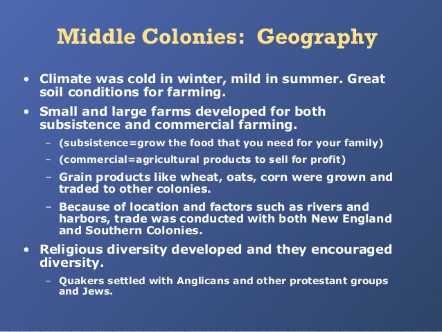 middle colonies middle colonies climate