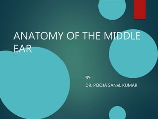ANATOMY OF THE MIDDLE
EAR
BY:
DR. POOJA SANAL KUMAR
 