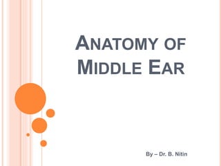 ANATOMY OF
MIDDLE EAR
By – Dr. B. Nitin
 