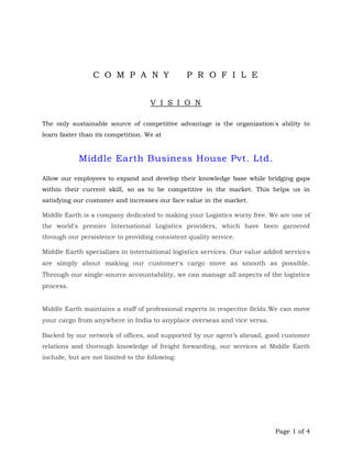 Middle Earth Freight Forwarding Profile