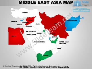 Middle east asia powerpoint editable continent map with countries ...
